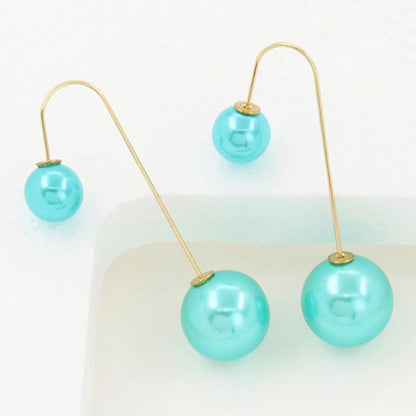 Elegant U-Shaped Double-Sided Faux Pearl Gold Plated Drop Earrings for Women