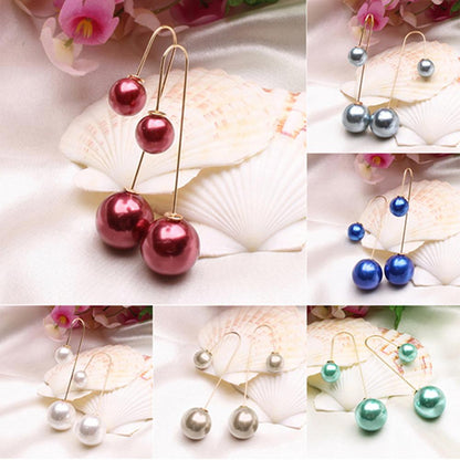 Elegant U-Shaped Double-Sided Faux Pearl Gold Plated Drop Earrings for Women