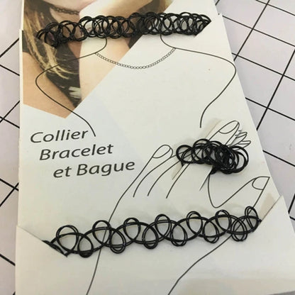 European & American Fashion Black Fishing Line Letter Tattoo Jewelry Set