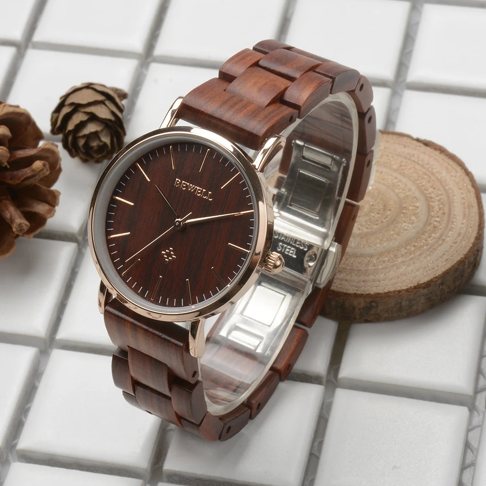 BEWELL 163AL Wooden Quartz Watch