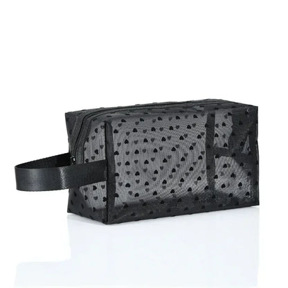 Transparent Heart Mesh Cosmetic Bag