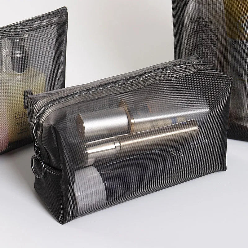 Transparent Heart Mesh Cosmetic Bag