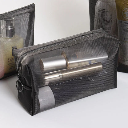 Transparent Heart Mesh Cosmetic Bag