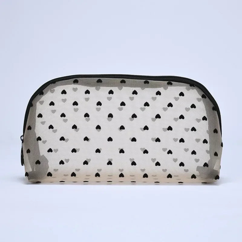 Transparent Heart Mesh Cosmetic Bag