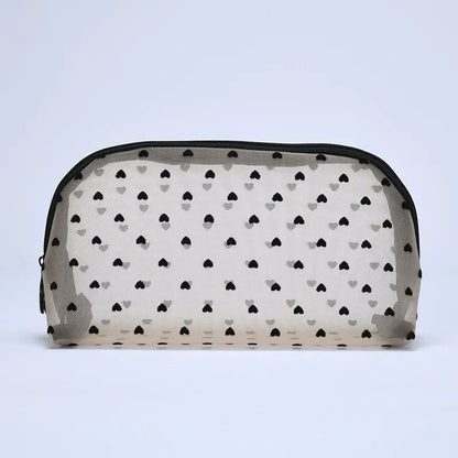 Transparent Heart Mesh Cosmetic Bag