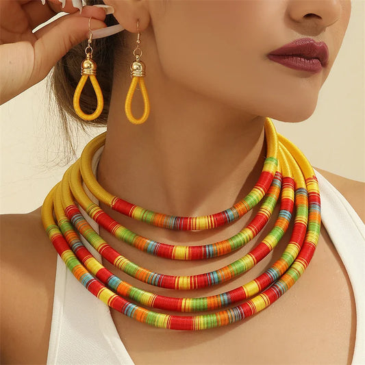 Trendy African Multi-Layer Woven Jewelry Set