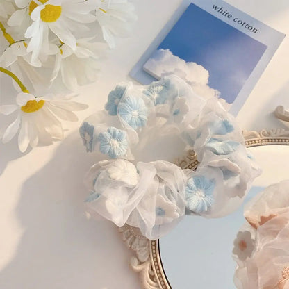 Fashion Floral Embroidered Elastic Scrunchie Hair Tie for Women