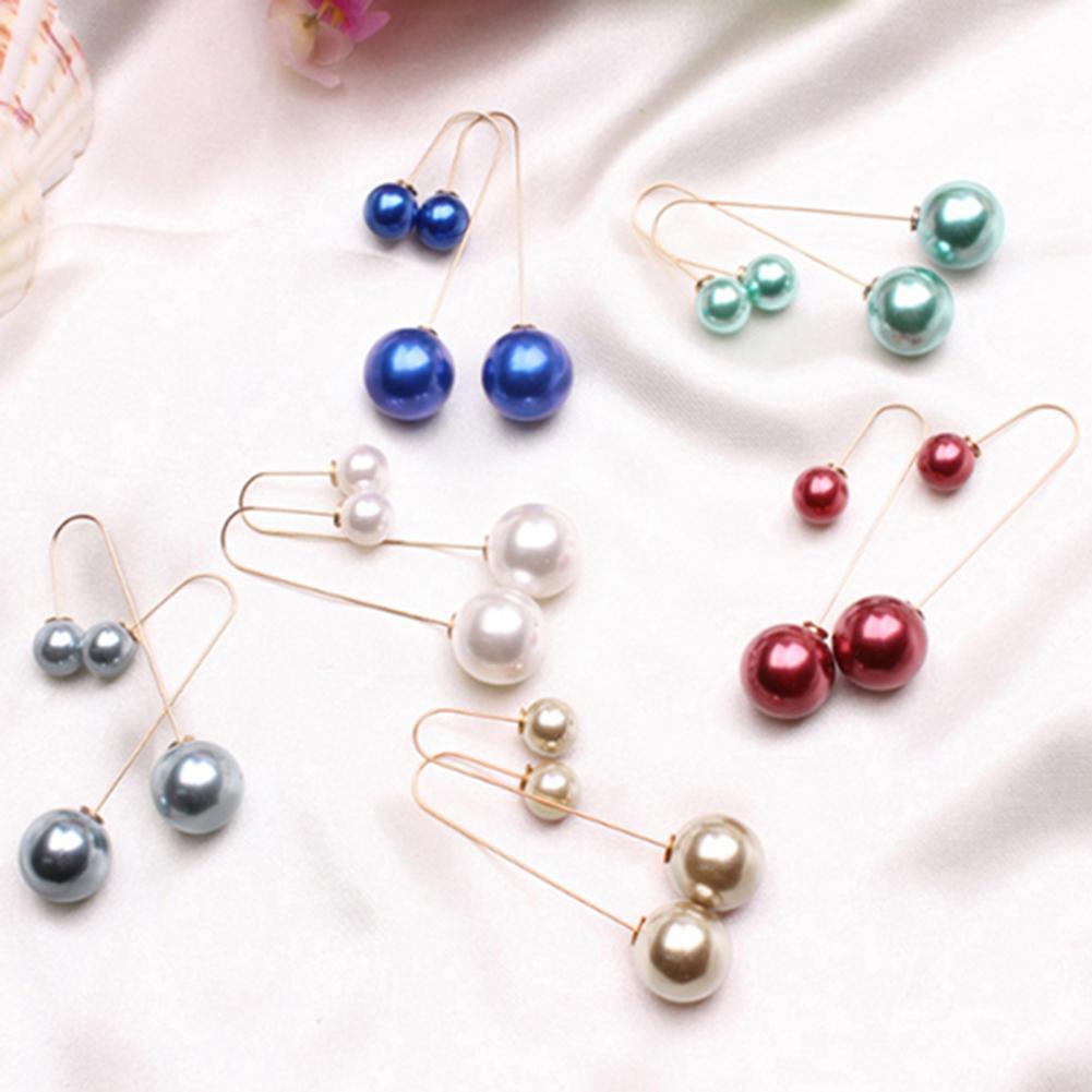 Elegant U-Shaped Double-Sided Faux Pearl Gold Plated Drop Earrings for Women