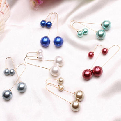 Elegant U-Shaped Double-Sided Faux Pearl Gold Plated Drop Earrings for Women