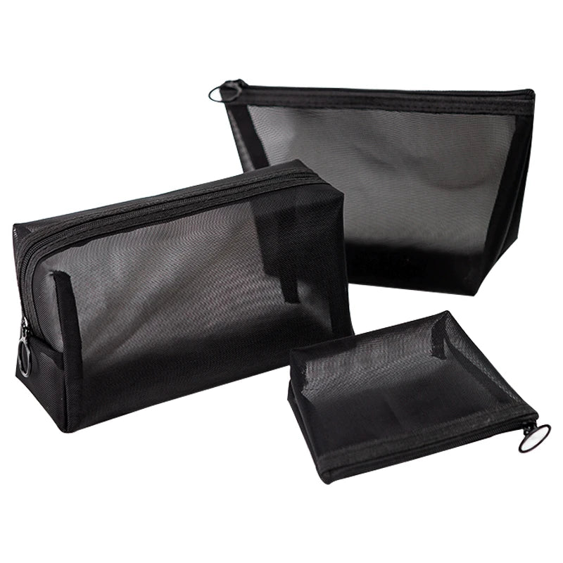Transparent Heart Mesh Cosmetic Bag