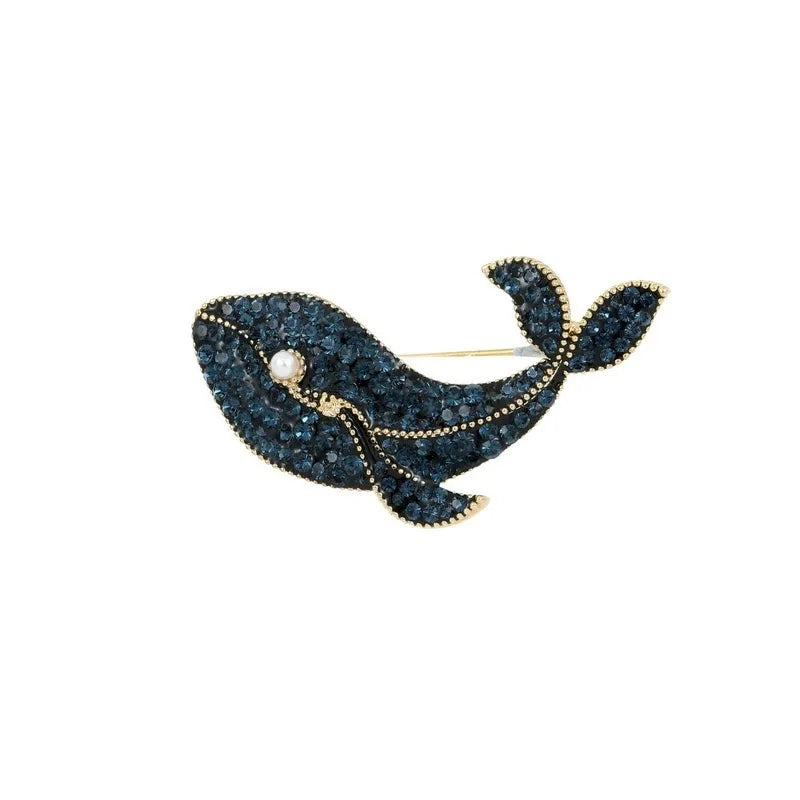 Crystal Dolphin Whale Brooch