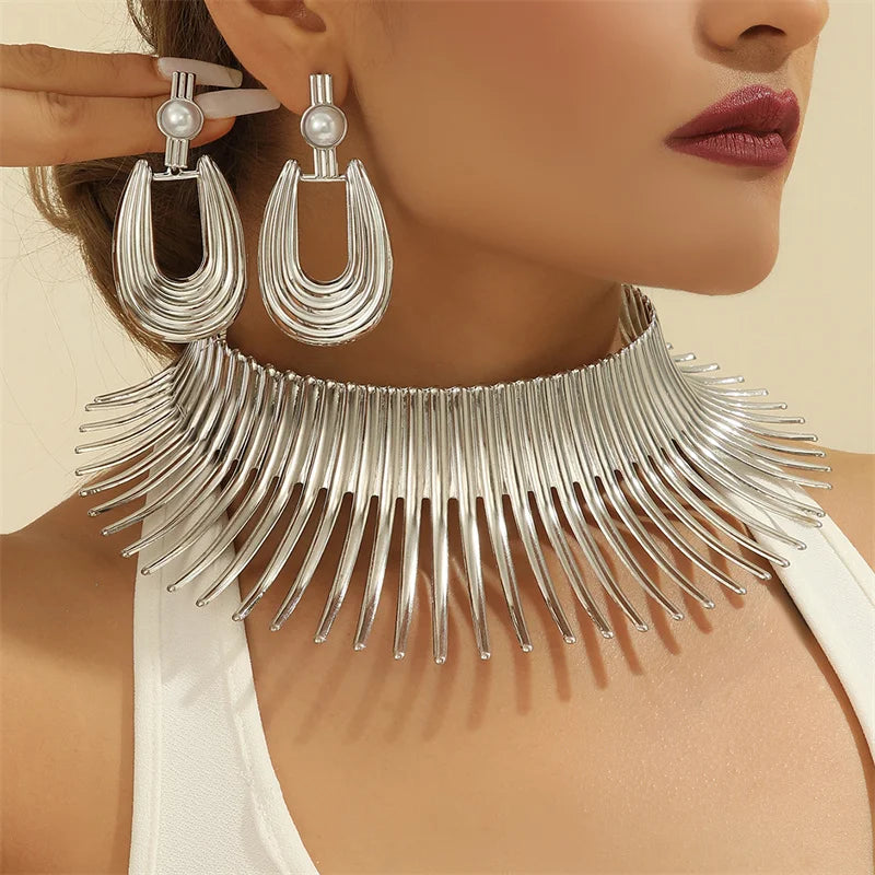 Bold Gold Choker & Earrings Set