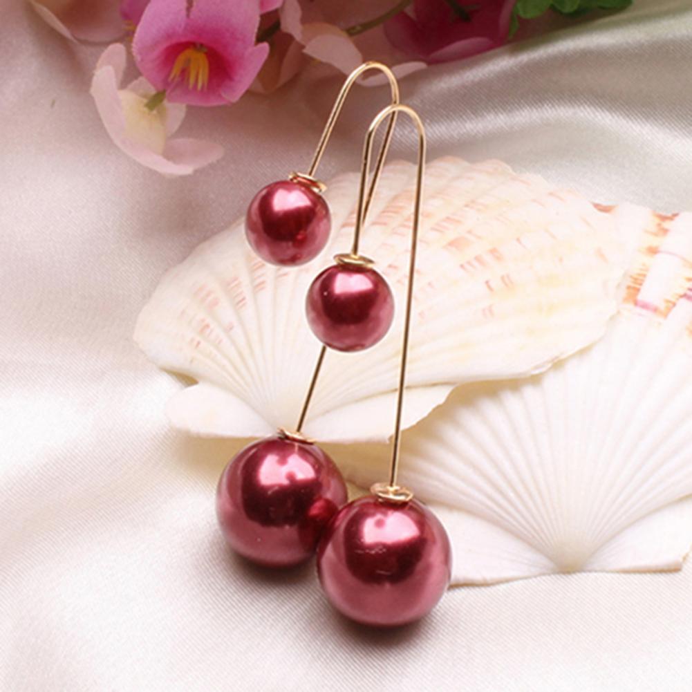 Elegant U-Shaped Double-Sided Faux Pearl Gold Plated Drop Earrings for Women
