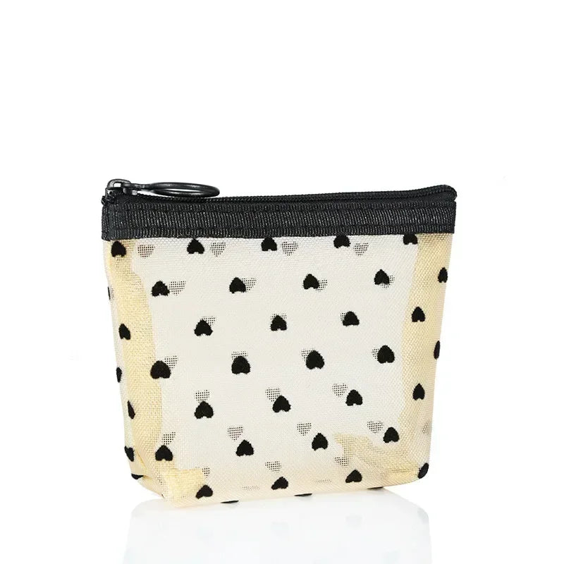 Transparent Heart Mesh Cosmetic Bag