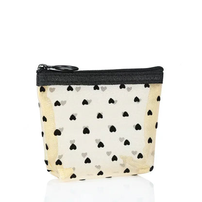 Transparent Heart Mesh Cosmetic Bag