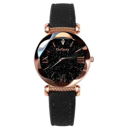 MOONBIFFY Leather Strap Quartz Watch