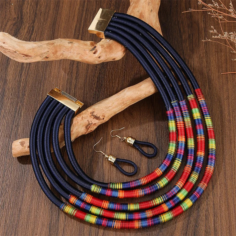 Trendy African Multi-Layer Woven Jewelry Set