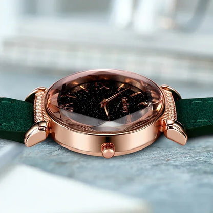 MOONBIFFY Leather Strap Quartz Watch
