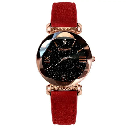 MOONBIFFY Leather Strap Quartz Watch