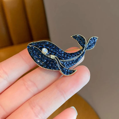 Crystal Dolphin Whale Brooch