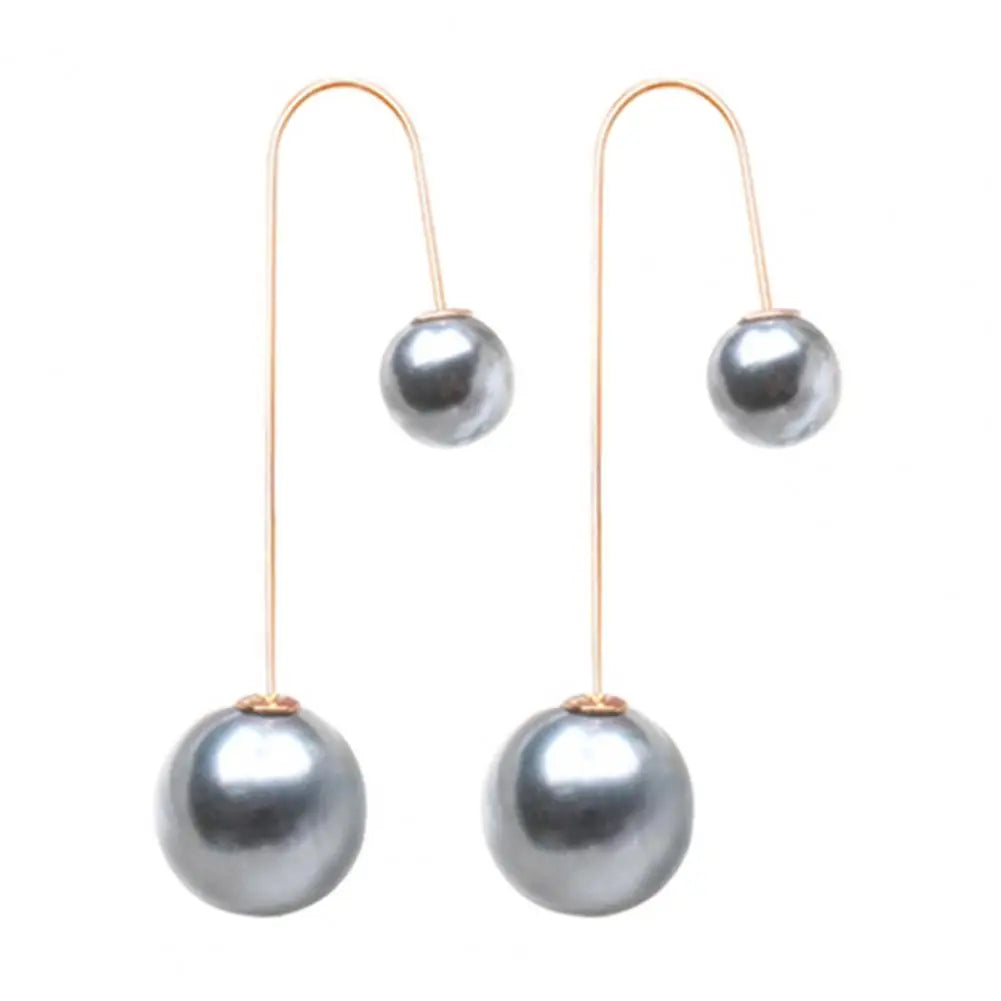 Elegant U-Shaped Double-Sided Faux Pearl Gold Plated Drop Earrings for Women