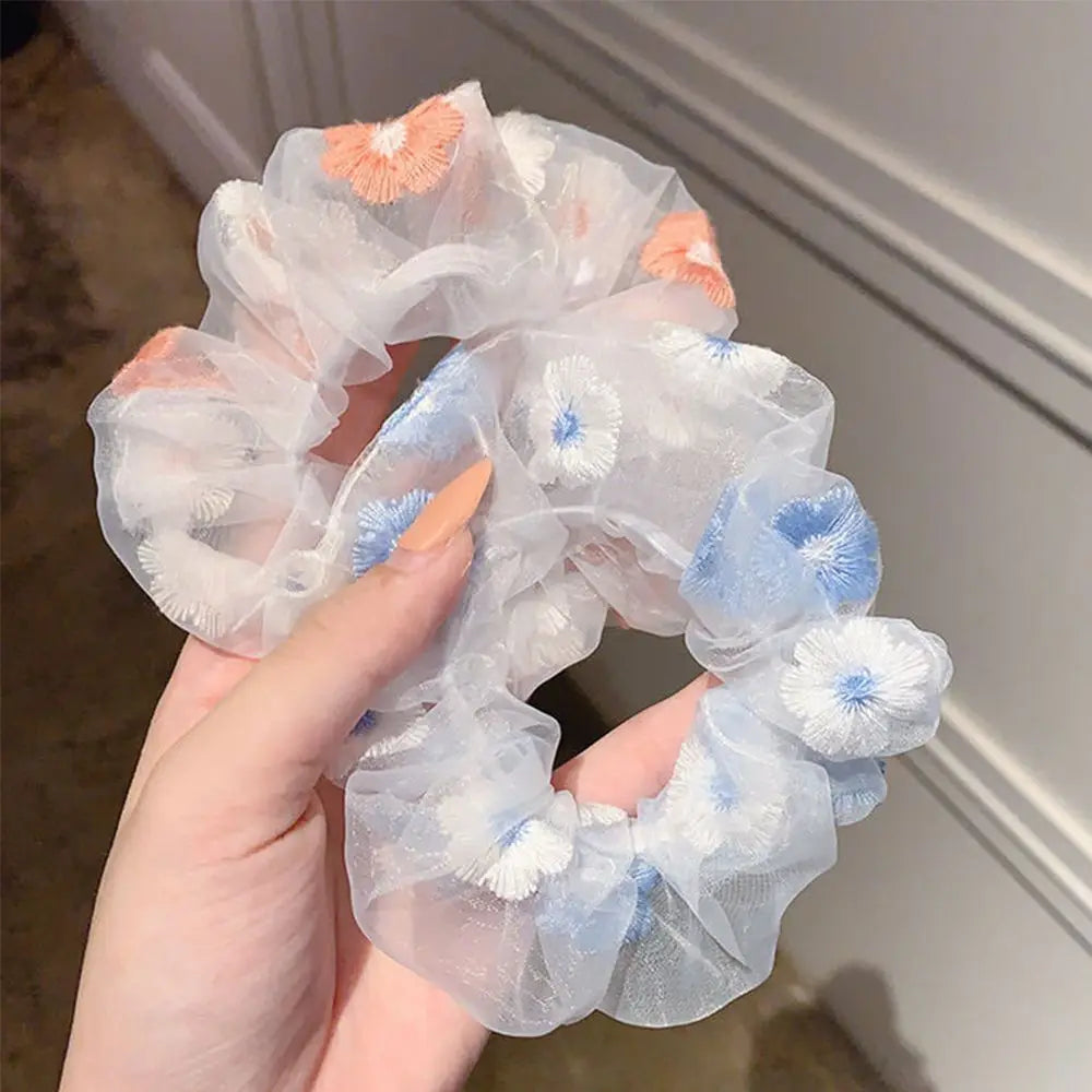 Fashion Floral Embroidered Elastic Scrunchie Hair Tie for Women