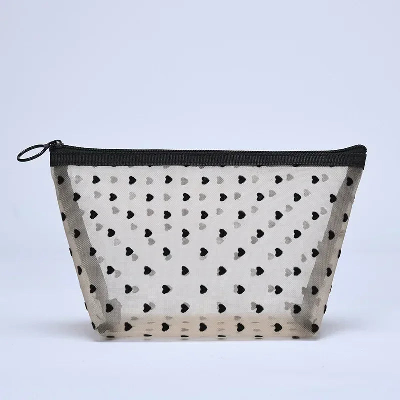 Transparent Heart Mesh Cosmetic Bag