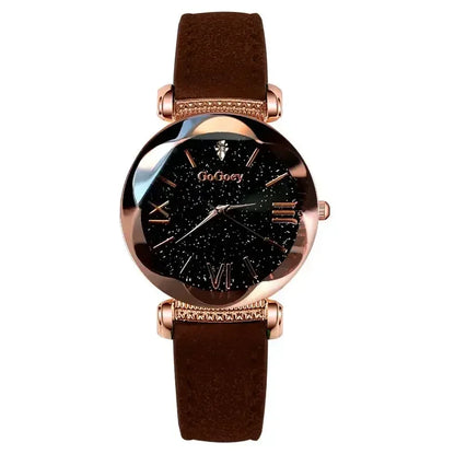MOONBIFFY Leather Strap Quartz Watch