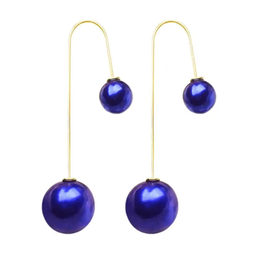 Elegant U-Shaped Double-Sided Faux Pearl Gold Plated Drop Earrings for Women