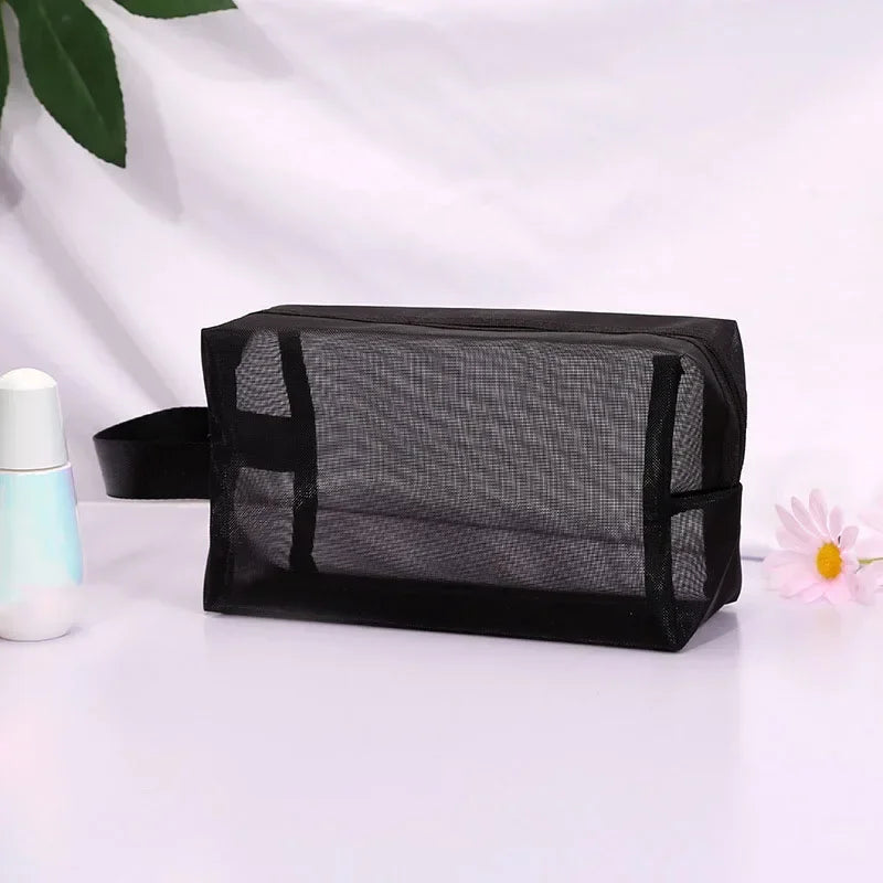 Transparent Heart Mesh Cosmetic Bag