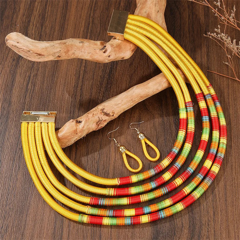 Trendy African Multi-Layer Woven Jewelry Set