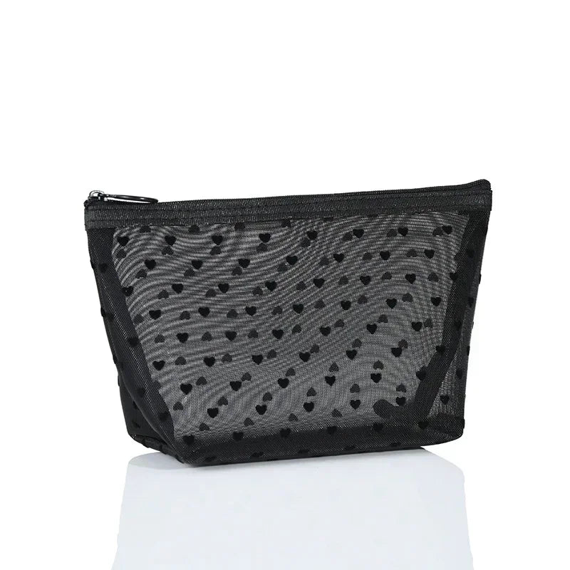 Transparent Heart Mesh Cosmetic Bag