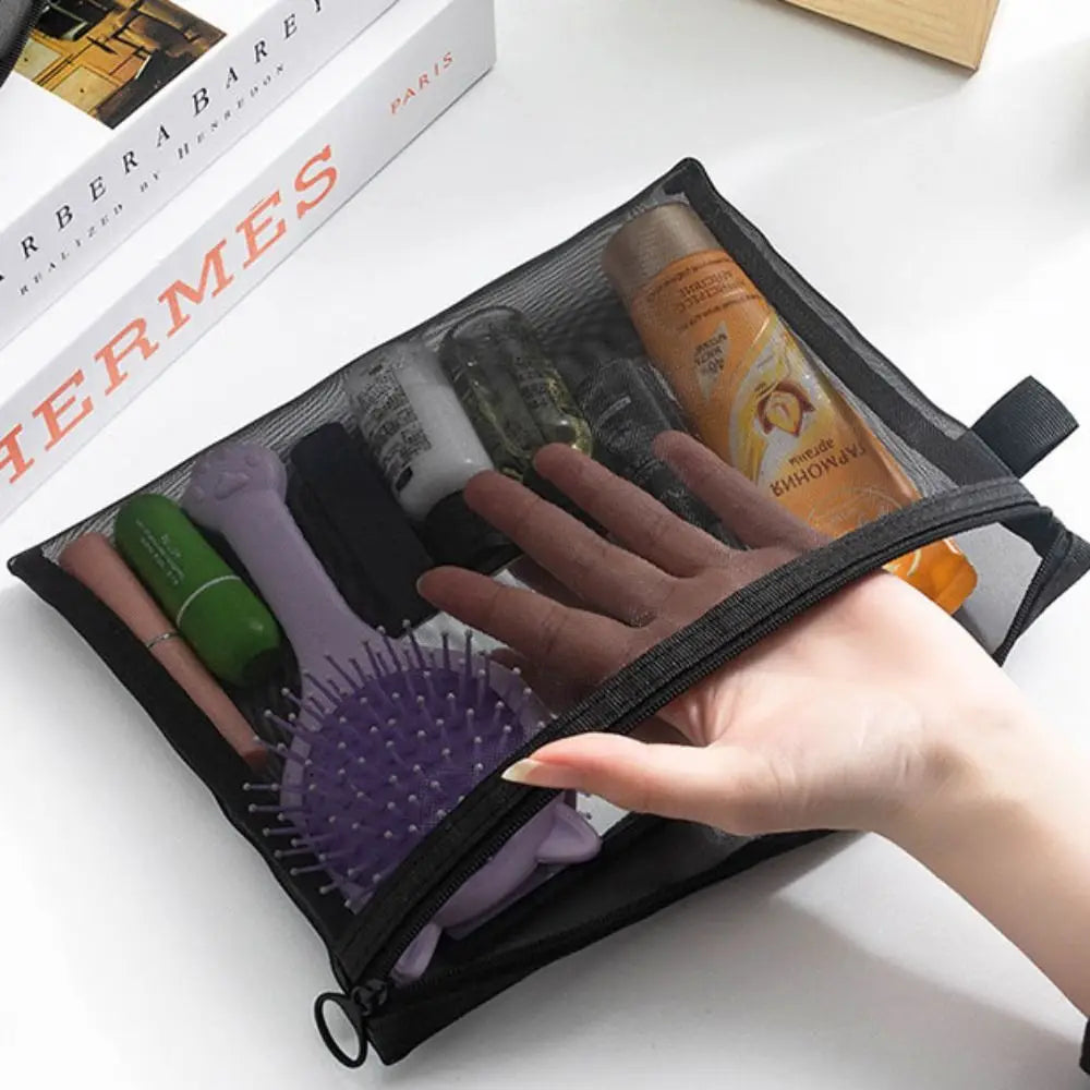 Large Capacity Mesh Cosmetic Bag with Zipper