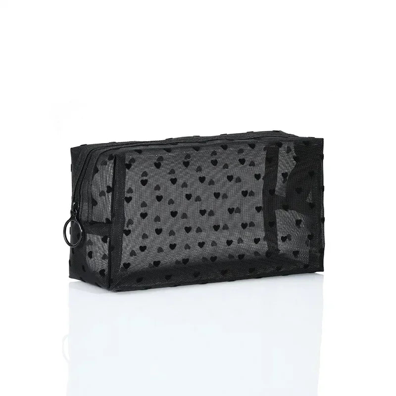 Transparent Heart Mesh Cosmetic Bag