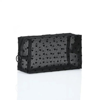 Transparent Heart Mesh Cosmetic Bag