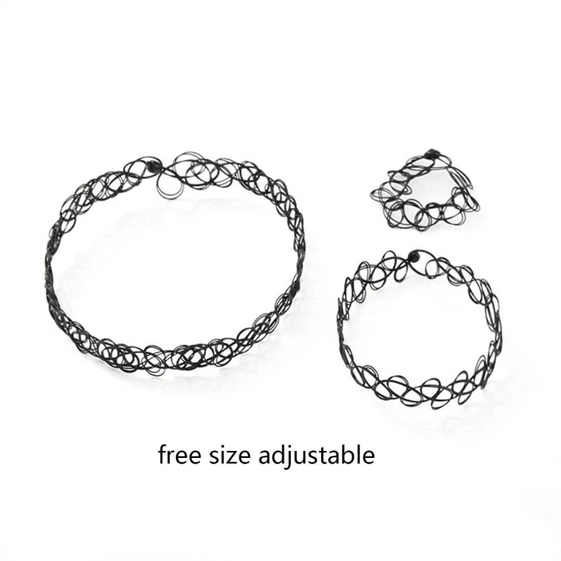 European & American Fashion Black Fishing Line Letter Tattoo Jewelry Set