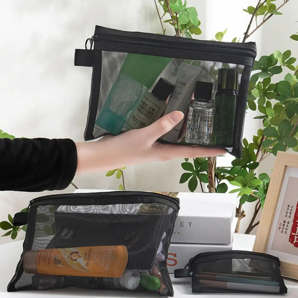 Large Capacity Mesh Cosmetic Bag with Zipper