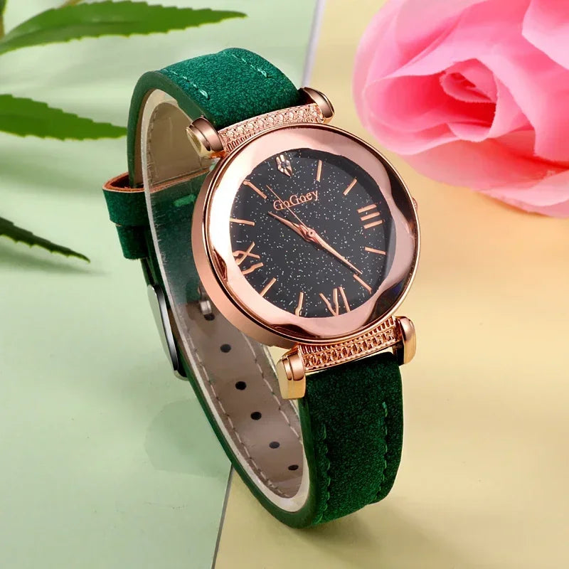 MOONBIFFY Leather Strap Quartz Watch