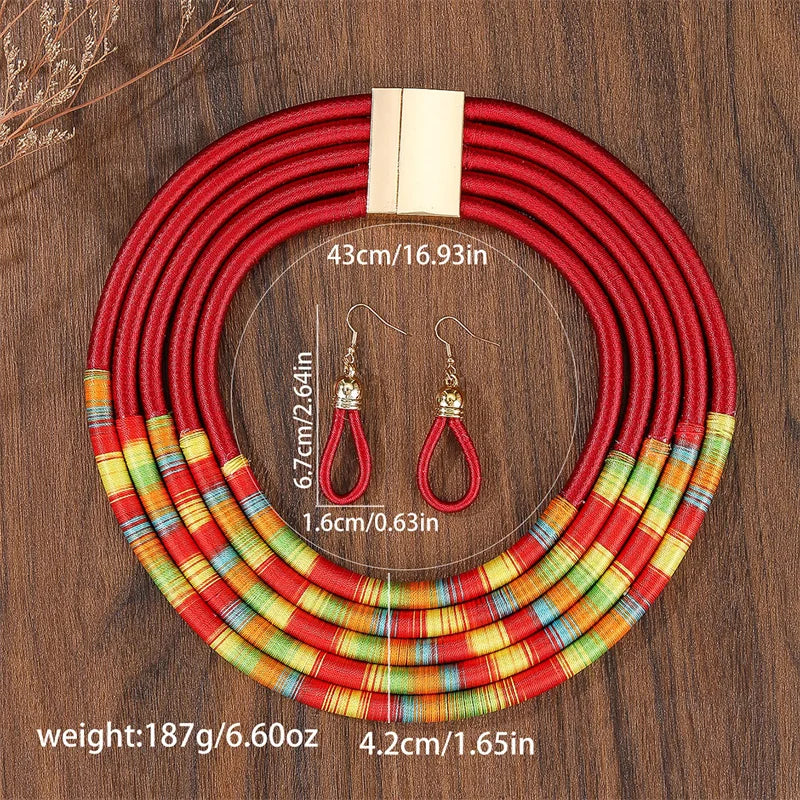 Trendy African Multi-Layer Woven Jewelry Set