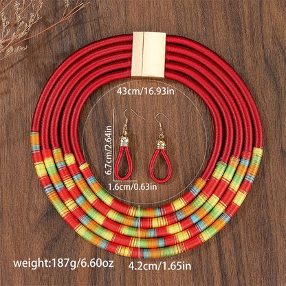 Trendy African Multi-Layer Woven Jewelry Set