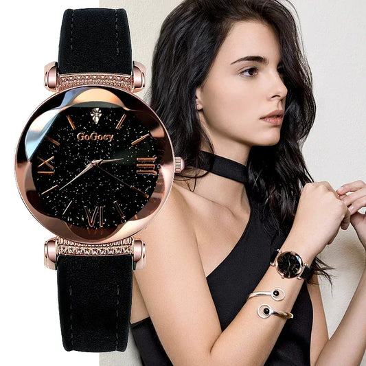 MOONBIFFY Leather Strap Quartz Watch