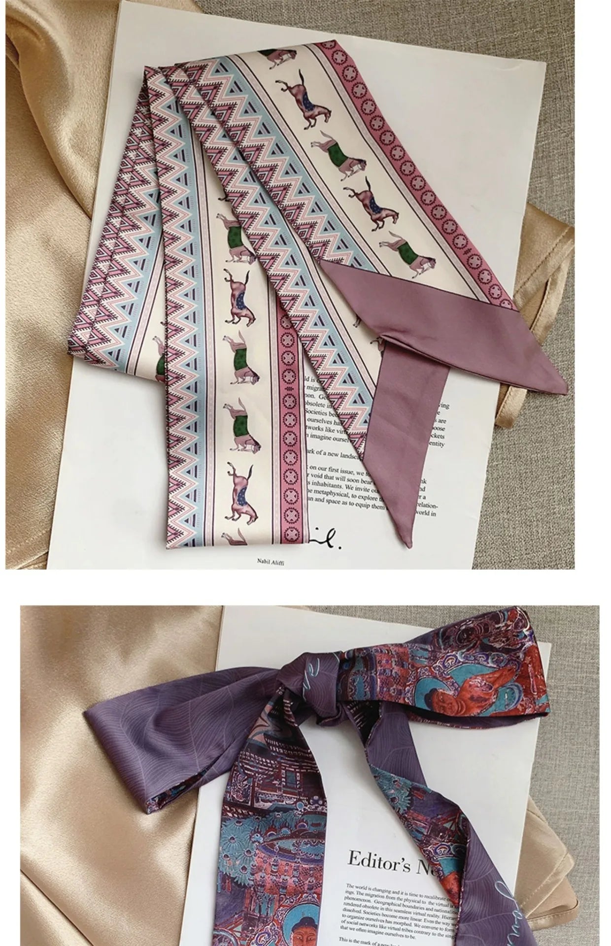 French Bow Tie Painting Silk Scarf