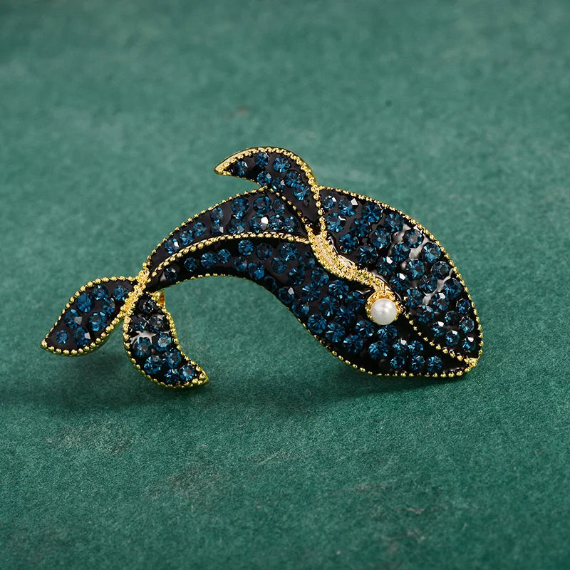Crystal Dolphin Whale Brooch