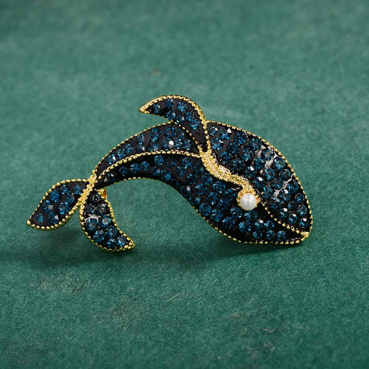 Crystal Dolphin Whale Brooch