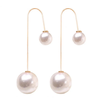 Elegant U-Shaped Double-Sided Faux Pearl Gold Plated Drop Earrings for Women