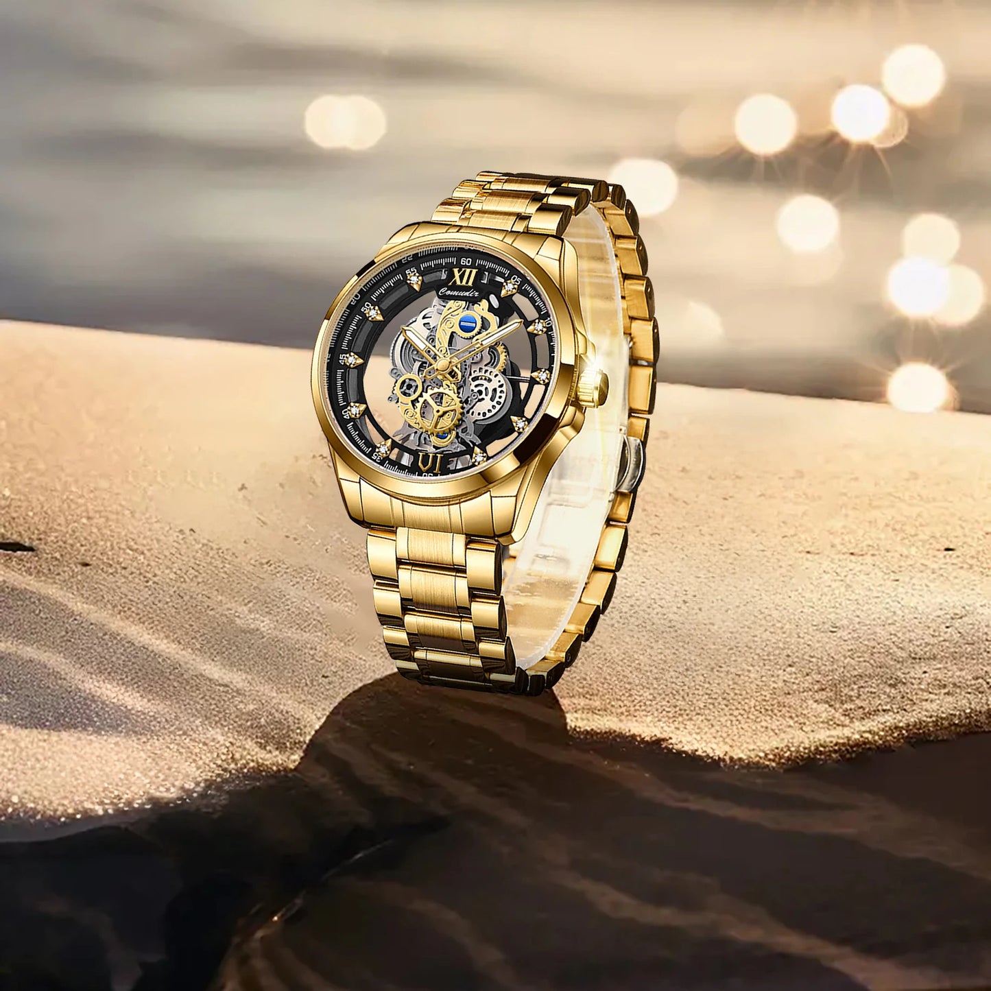 Golden Steel Strip, Night Light, Hollow Gear Design