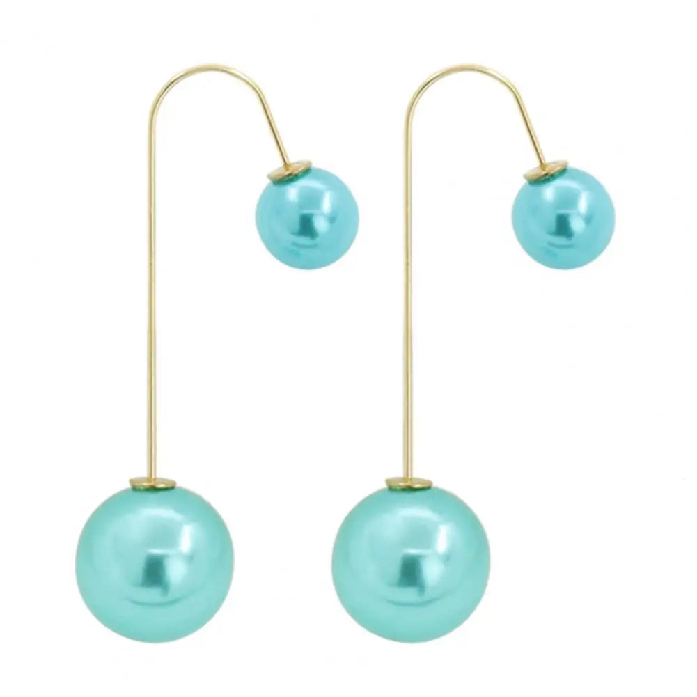 Elegant U-Shaped Double-Sided Faux Pearl Gold Plated Drop Earrings for Women
