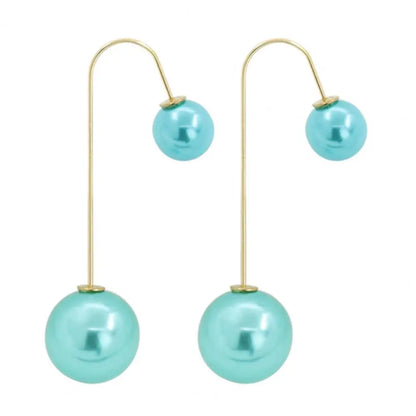 Elegant U-Shaped Double-Sided Faux Pearl Gold Plated Drop Earrings for Women