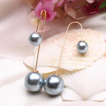 Elegant U-Shaped Double-Sided Faux Pearl Gold Plated Drop Earrings for Women