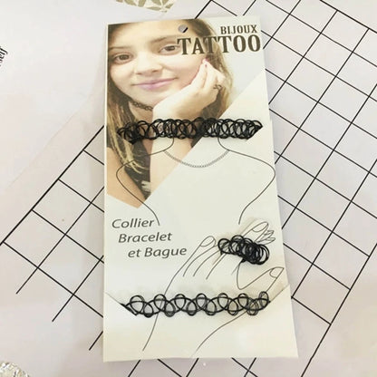 European & American Fashion Black Fishing Line Letter Tattoo Jewelry Set